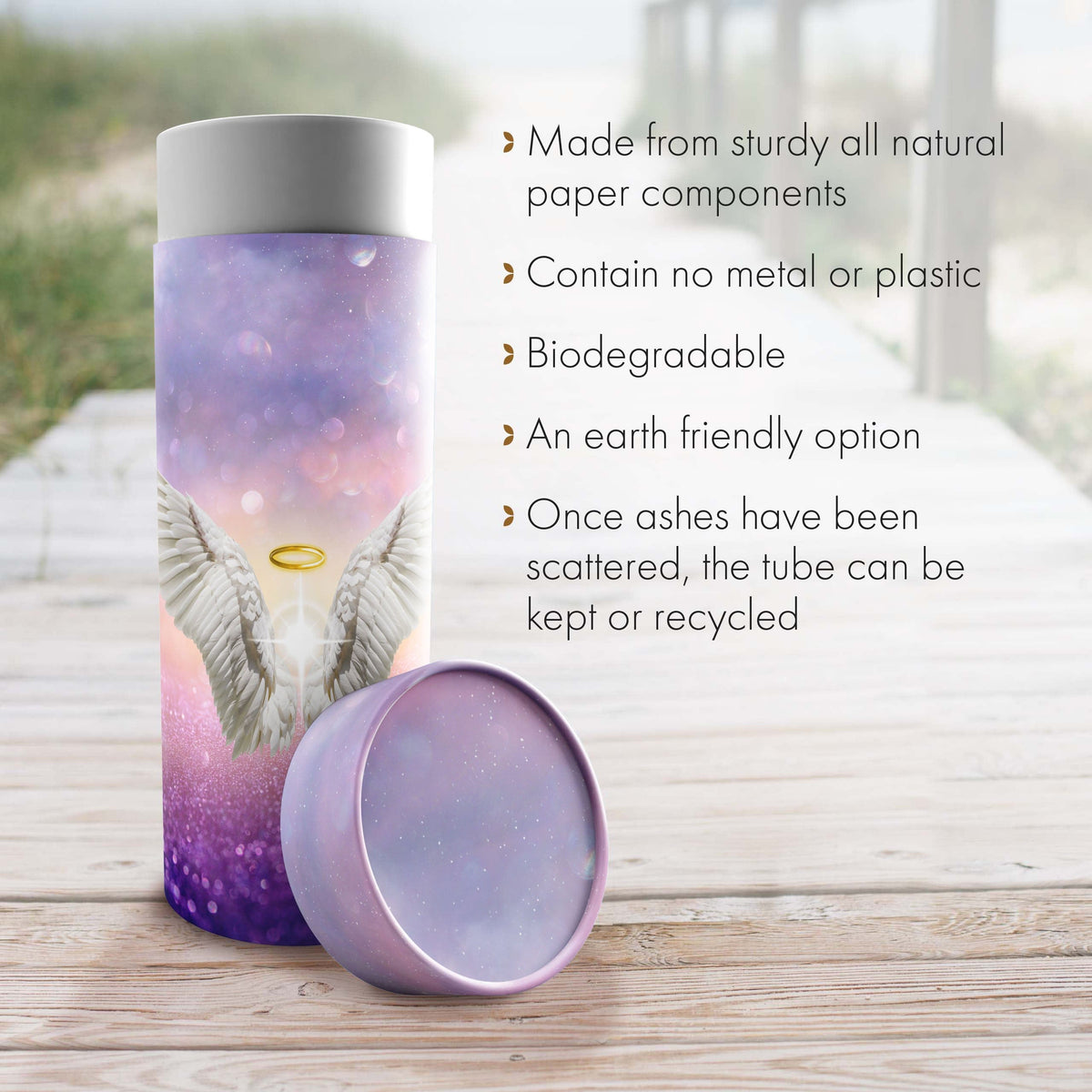 Commemorative Cremation Urns Guardian Angel (Purple) - Biodegradable & Eco Friendly Burial or Scattering Urn / Tube