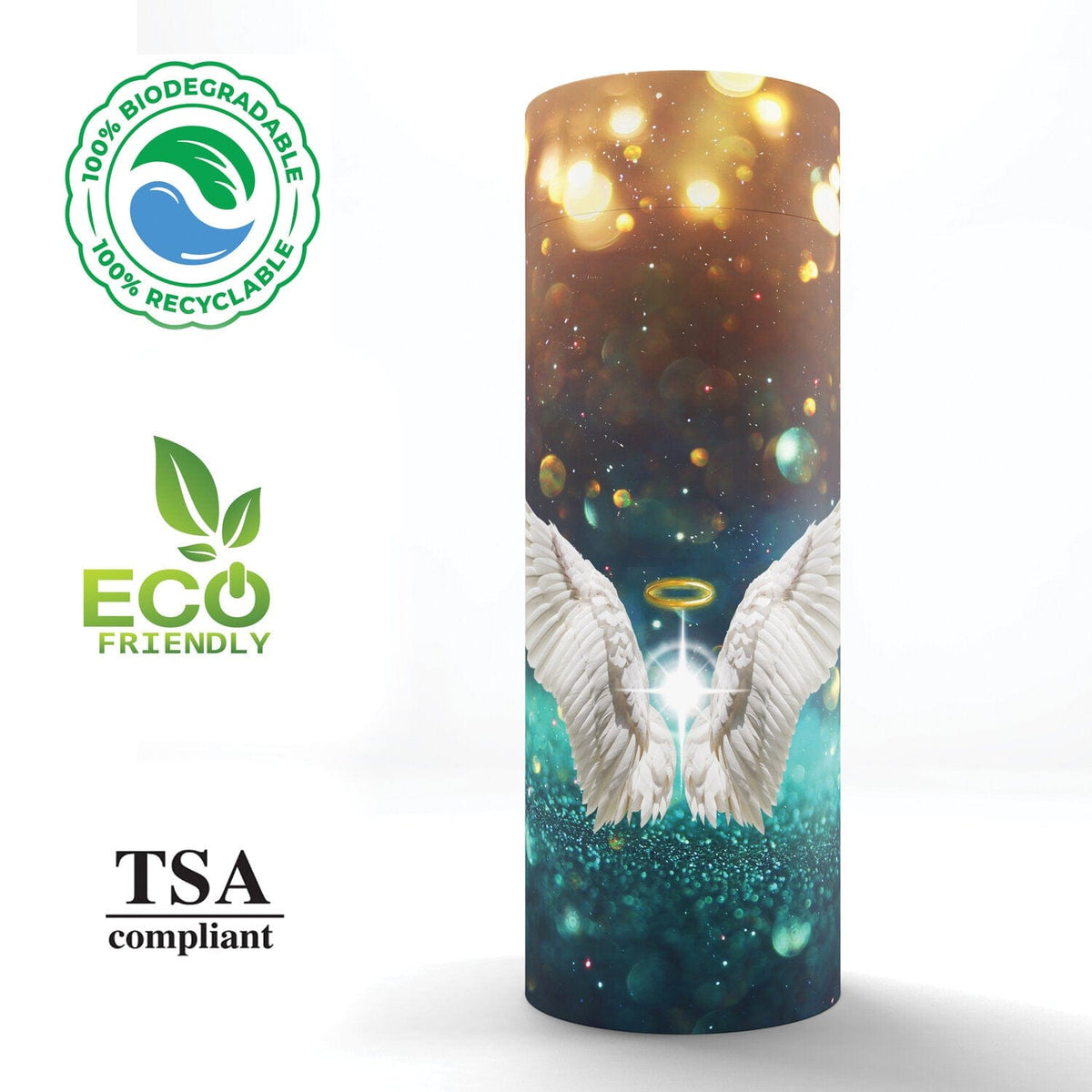 Commemorative Cremation Urns Guardian Angel (Teal) - Biodegradable & Eco Friendly Burial or Scattering Urn / Tube