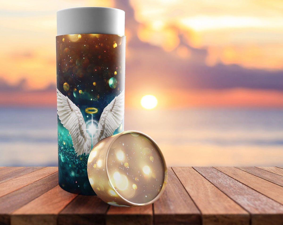 Commemorative Cremation Urns Guardian Angel (Teal) - Biodegradable & Eco Friendly Burial or Scattering Urn / Tube
