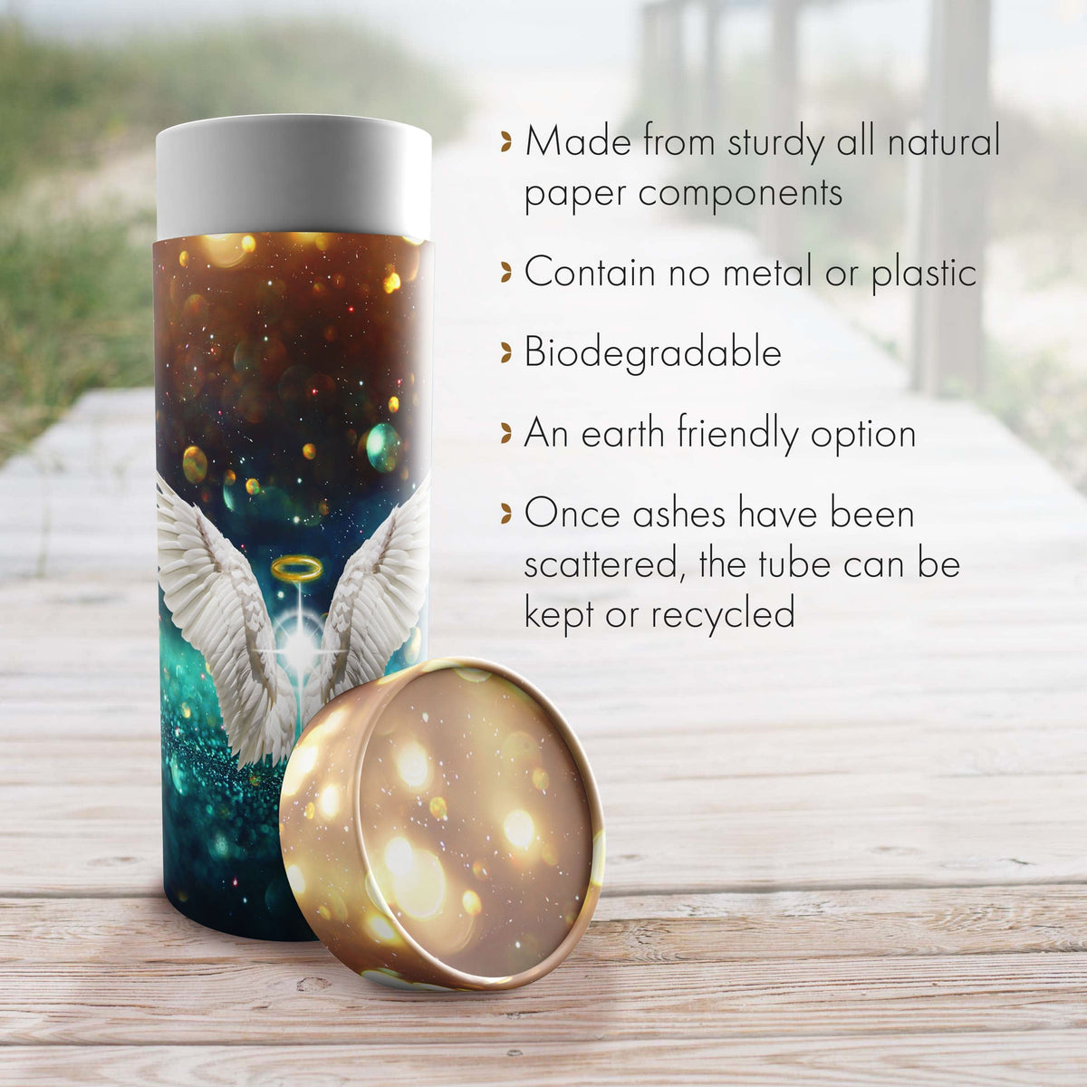 Commemorative Cremation Urns Guardian Angel (Teal) - Biodegradable & Eco Friendly Burial or Scattering Urn / Tube