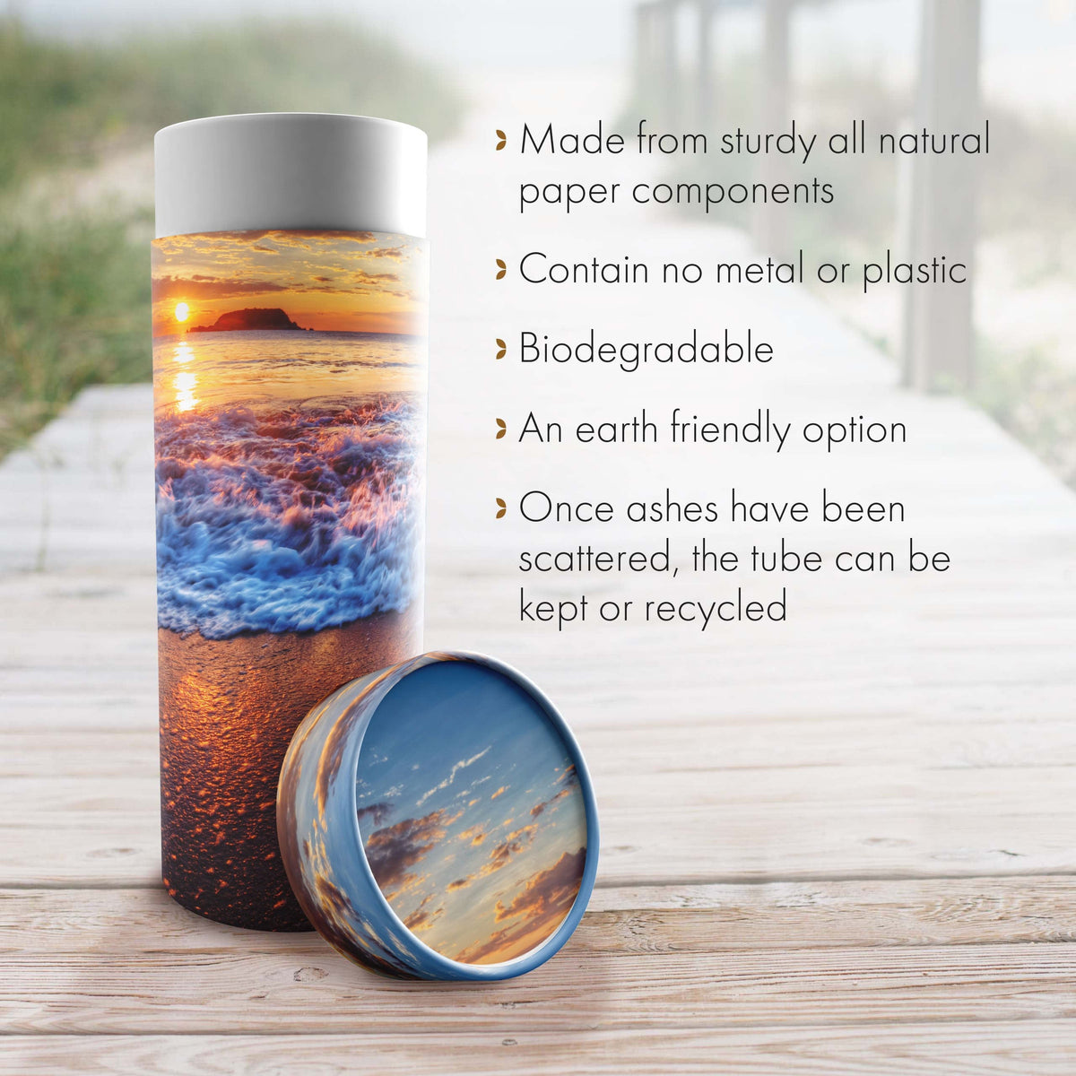 Commemorative Cremation Urns Hawaiian Sunset - Biodegradable & Eco Friendly Burial or Scattering Urn / Tube