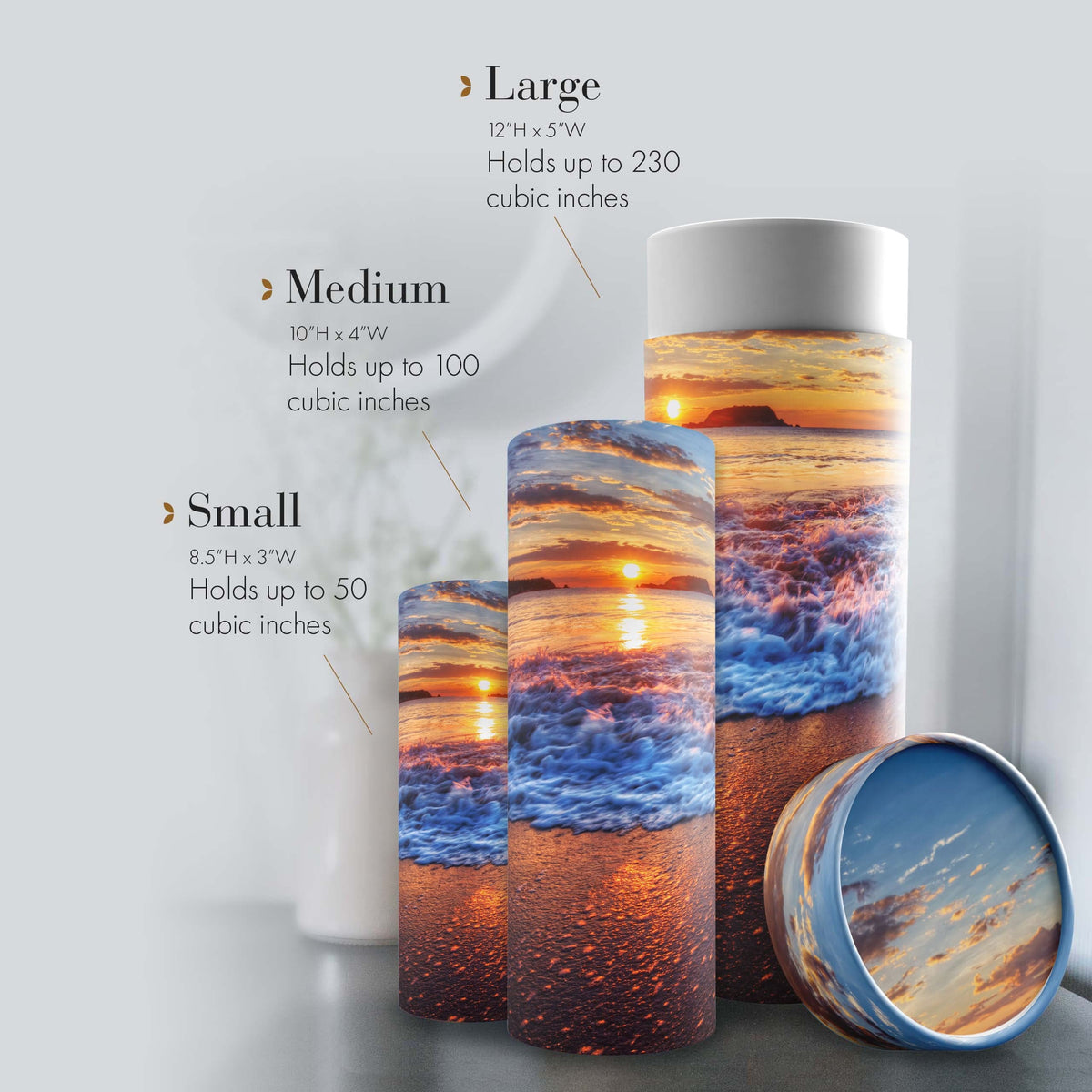 Commemorative Cremation Urns Hawaiian Sunset - Biodegradable & Eco Friendly Burial or Scattering Urn / Tube