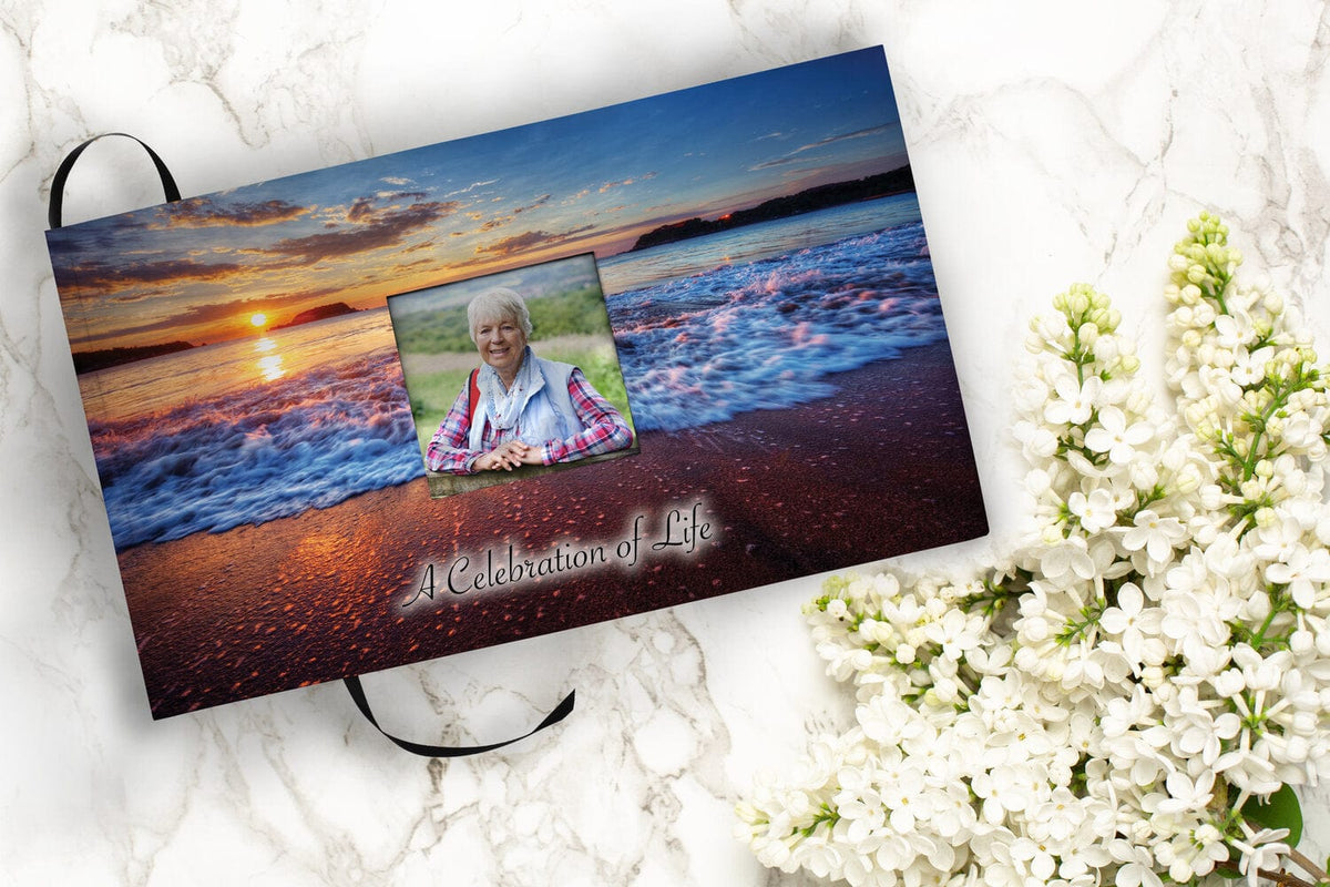 Commemorative Cremation Urns Hawaiian Sunset Matching Themed 'Celebration of Life' Guest Book for Funeral or Memorial Service