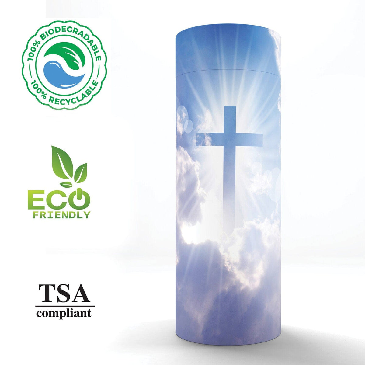 Commemorative Cremation Urns Heavenly Cross - Biodegradable & Eco Friendly Burial or Scattering Urn / Tube