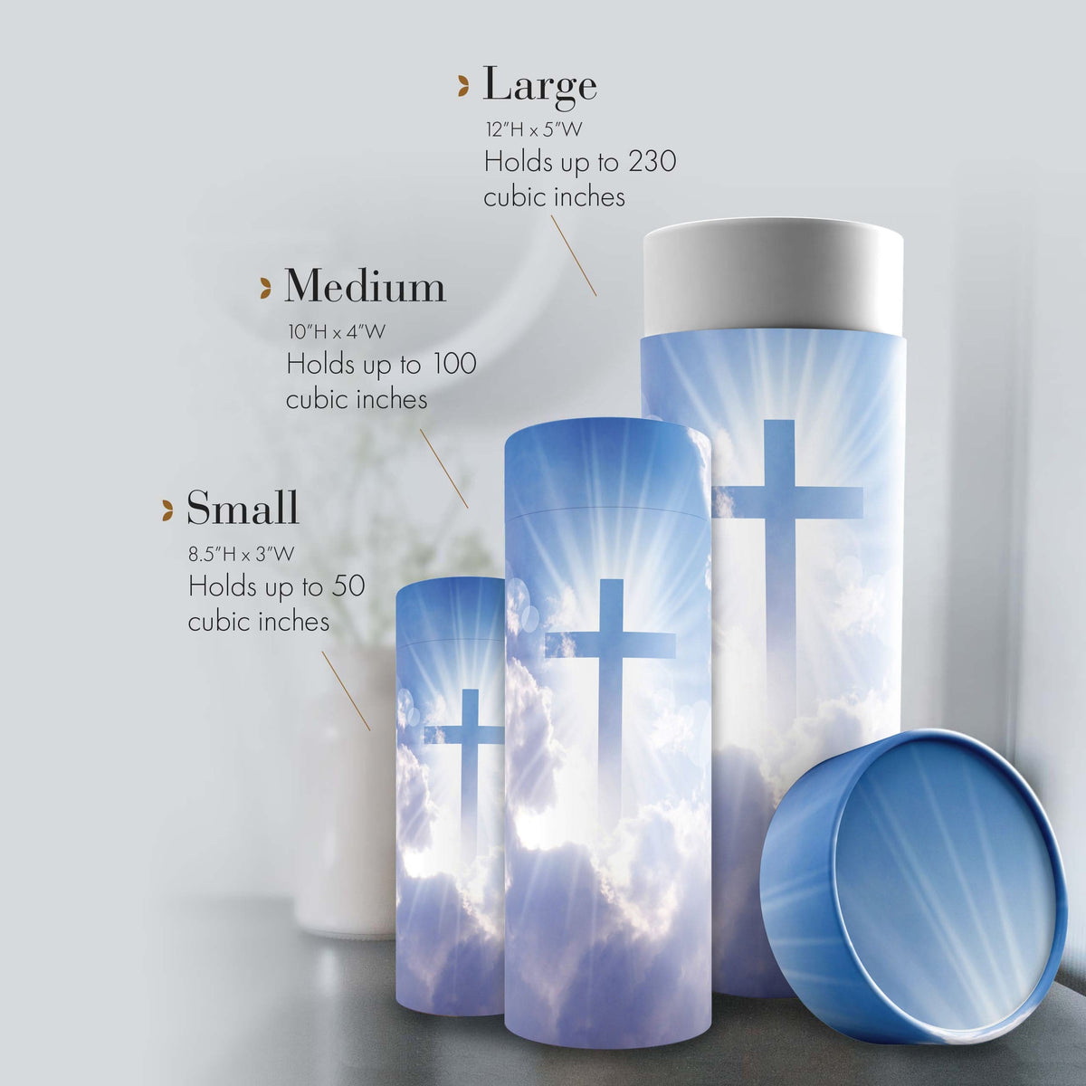 Commemorative Cremation Urns Heavenly Cross - Biodegradable & Eco Friendly Burial or Scattering Urn / Tube