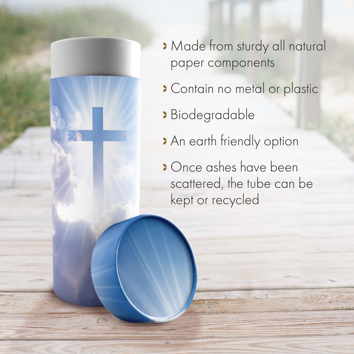 Commemorative Cremation Urns Heavenly Cross - Biodegradable & Eco Friendly Burial or Scattering Urn / Tube