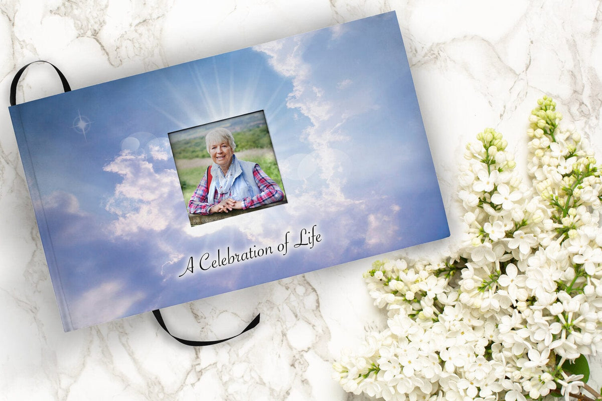 Commemorative Cremation Urns Heavenly Cross Matching Themed 'Celebration of Life' Guest Book for Funeral or Memorial Service