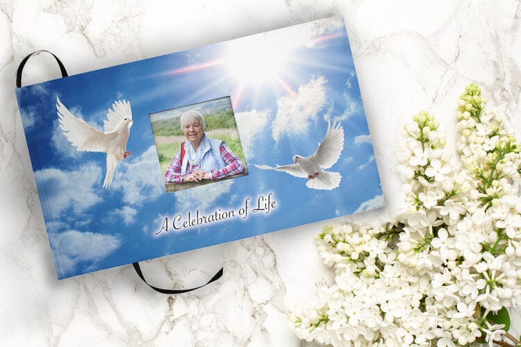 Commemorative Cremation Urns Holy Dove Matching Themed 'Celebration of Life' Guest Book for Funeral or Memorial Service