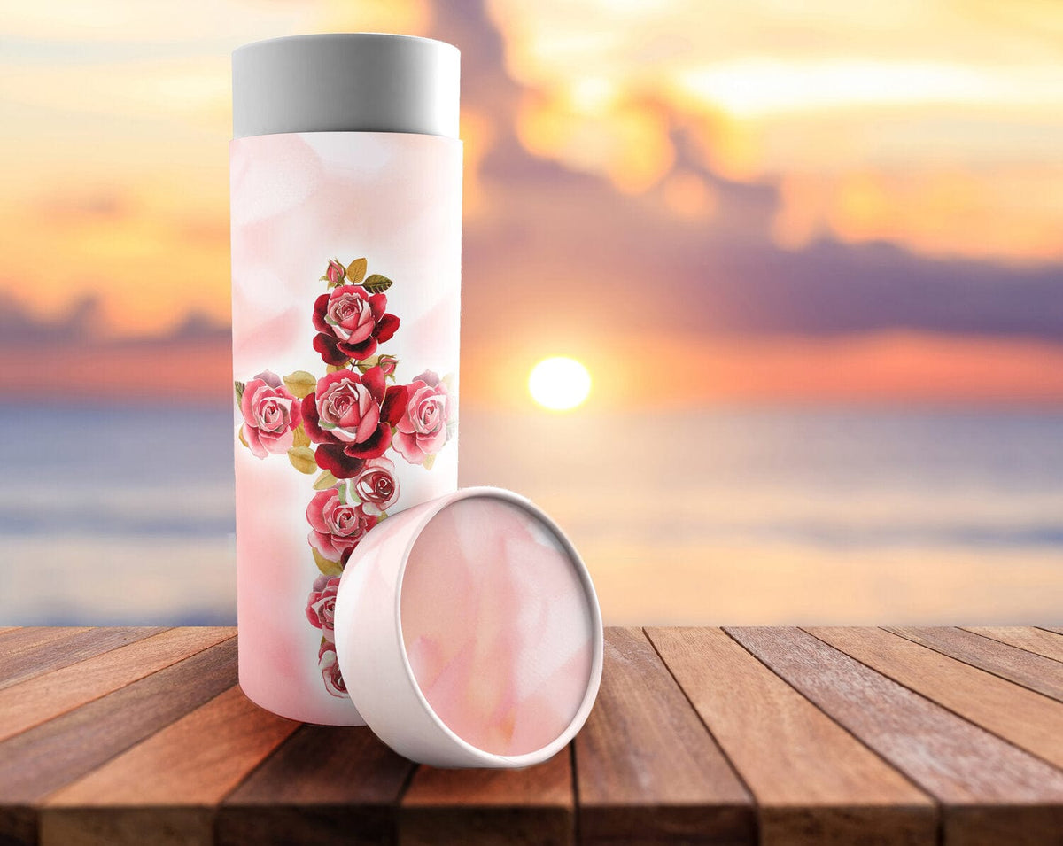 Commemorative Cremation Urns Holy Roses - Biodegradable & Eco Friendly Burial or Scattering Urn / Tube