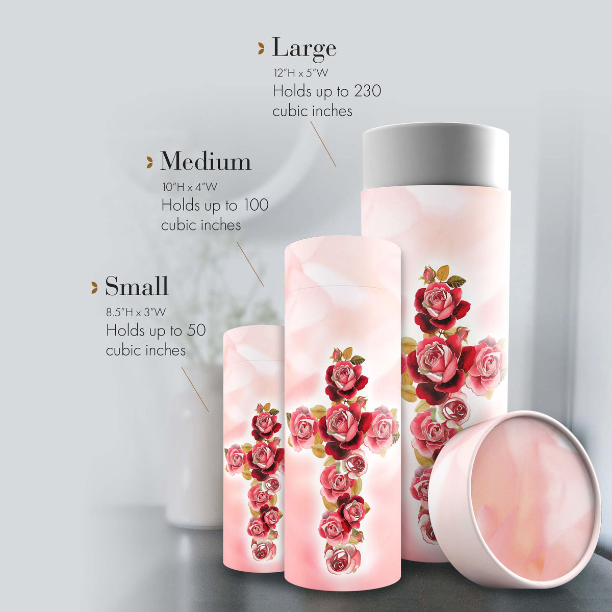 Commemorative Cremation Urns Holy Roses - Biodegradable & Eco Friendly Burial or Scattering Urn / Tube