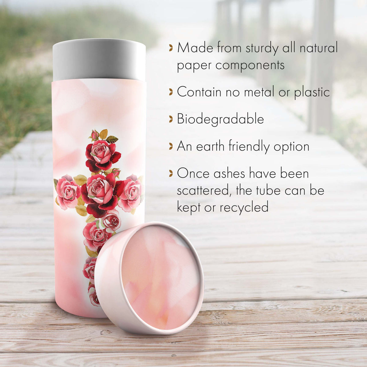Commemorative Cremation Urns Holy Roses - Biodegradable & Eco Friendly Burial or Scattering Urn / Tube