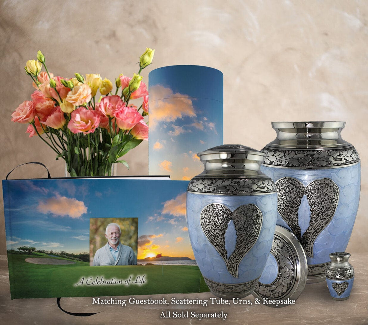 Commemorative Cremation Urns Home & Garden 19th Hole Golf Matching Themed 'Celebration of Life' Guest Book for Funeral or Memorial Service