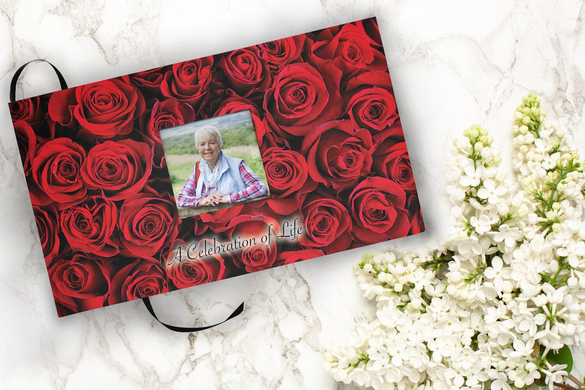Commemorative Cremation Urns Home & Garden Crimson Rose Matching Themed 'Celebration of Life' Guest Book for Funeral or Memorial Service