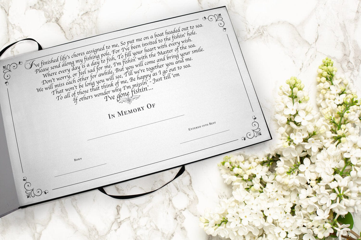 Commemorative Cremation Urns Home & Garden Gone Fishing Matching Themed 'Celebration of Life' Guest Book for Funeral or Memorial Service