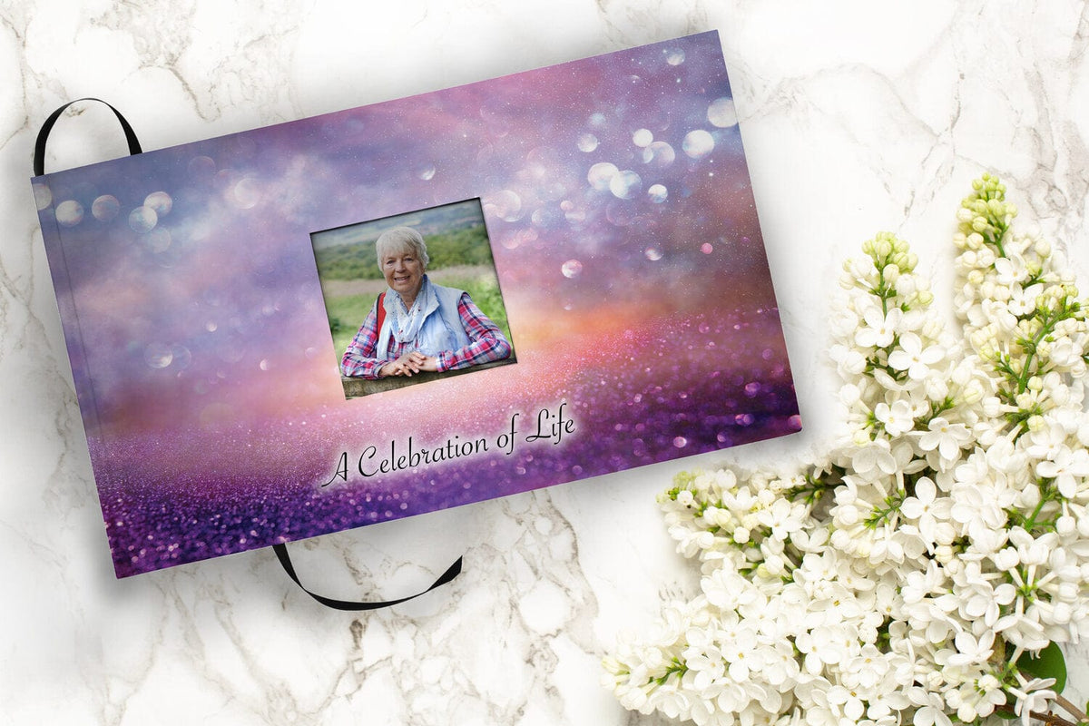 Commemorative Cremation Urns Home & Garden Guardian Angel (Purple) Matching Themed 'Celebration of Life' Guest Book for Funeral or Memorial Service