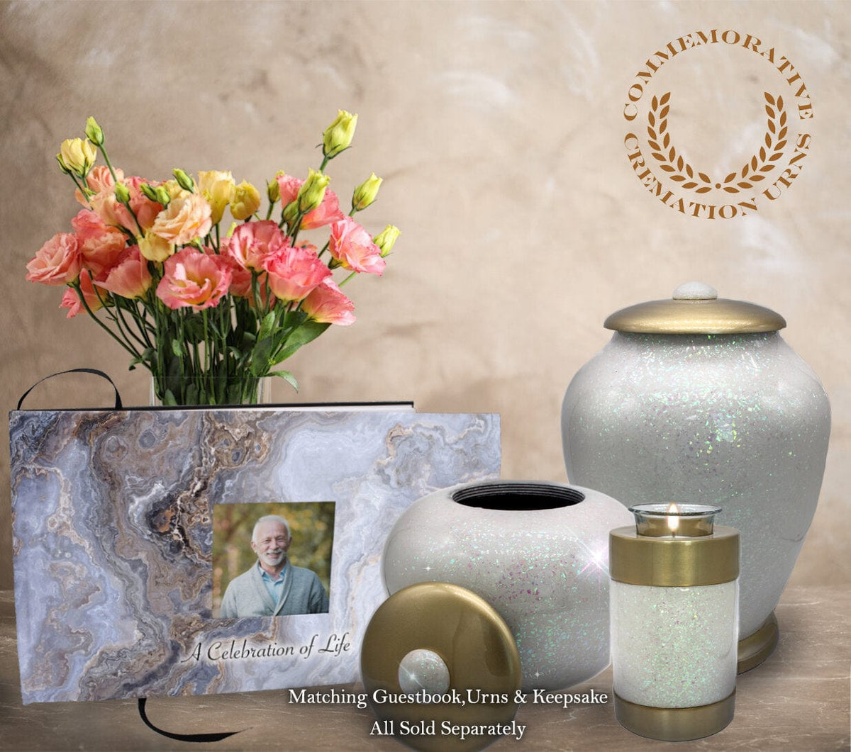 Commemorative Cremation Urns Home & Garden Marble Matching Themed 'Celebration of Life' Guest Book for Funeral or Memorial Service