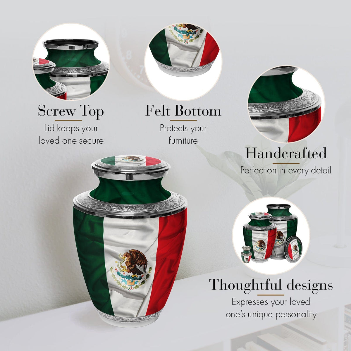 Commemorative Cremation Urns Home & Garden Mexican Flag Cremation Urn