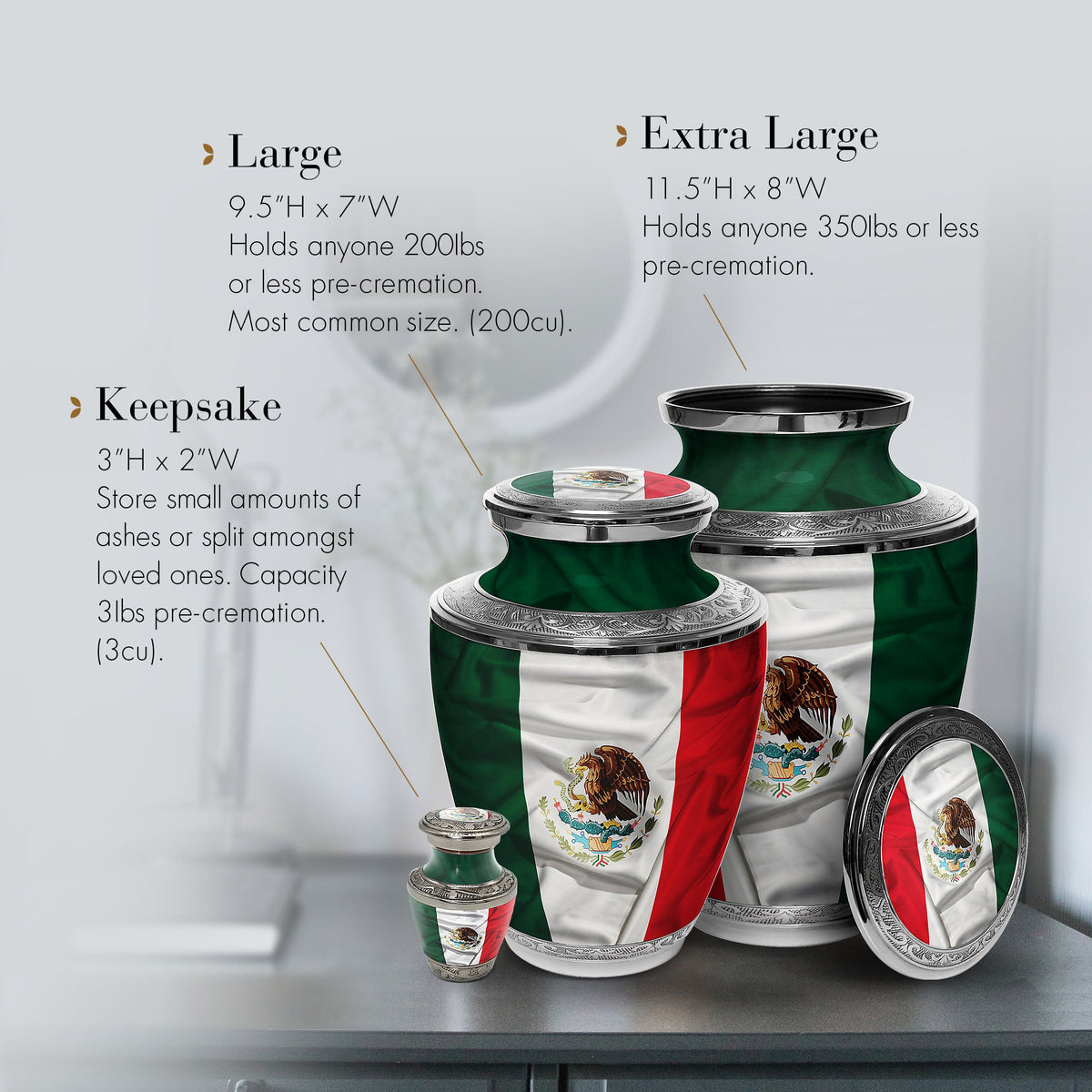 Commemorative Cremation Urns Home & Garden Mexican Flag Cremation Urn