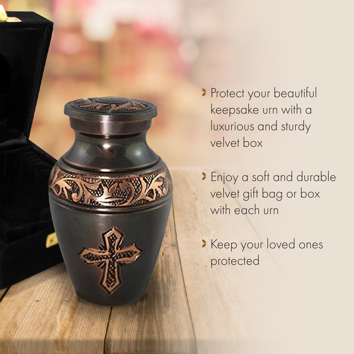 Commemorative Cremation Urns Keepsake Set of 4 Antique Brushed Bronze Cross Cremation Urn