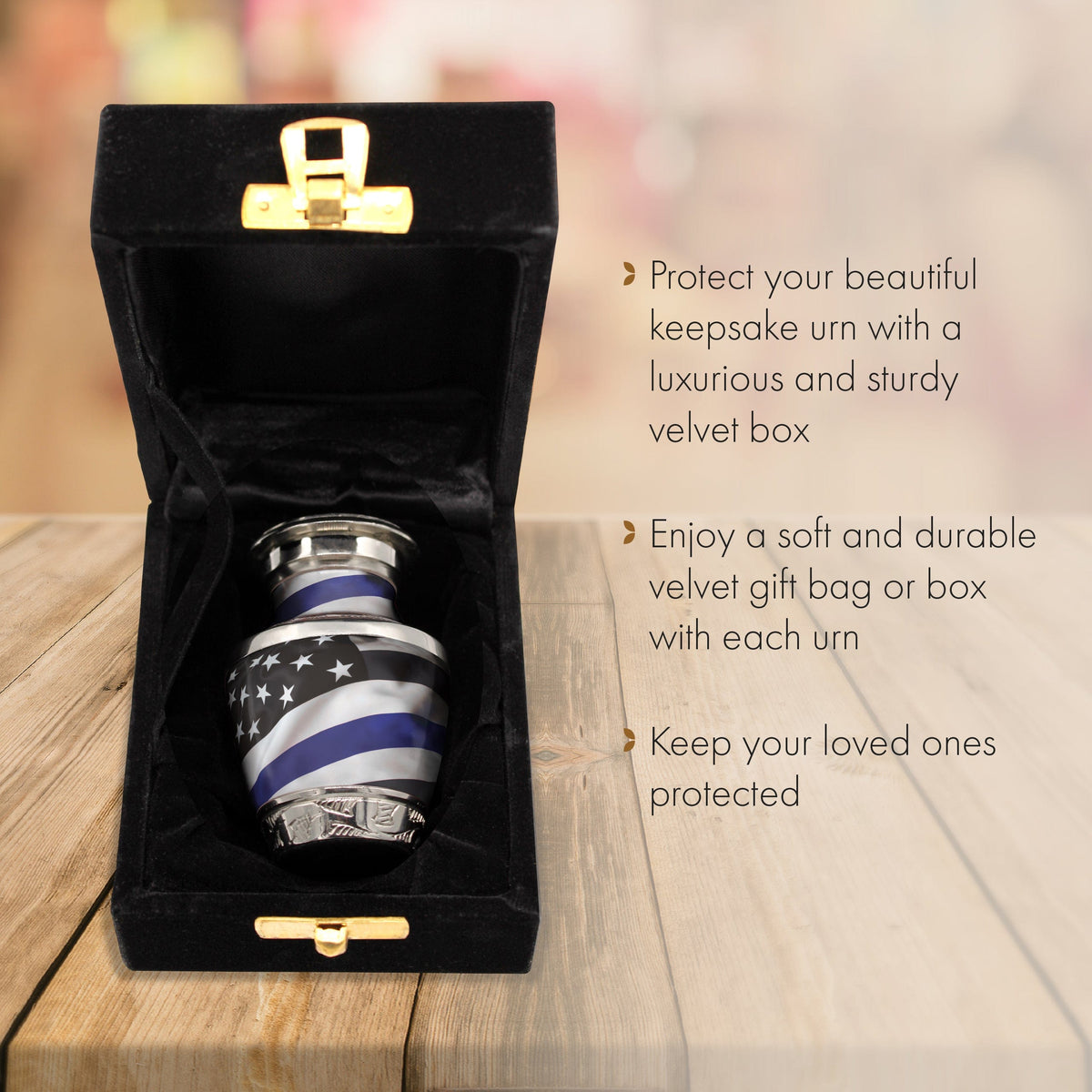 Commemorative Cremation Urns Keepsake Set of 4 Blue Line Police and Law Enforcement Flag Cremation Urn