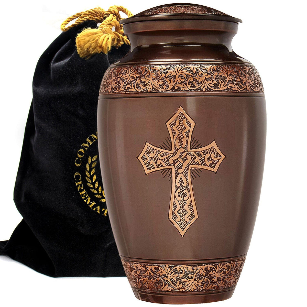 Commemorative Cremation Urns Large Antique Brushed Bronze Cross Cremation Urn