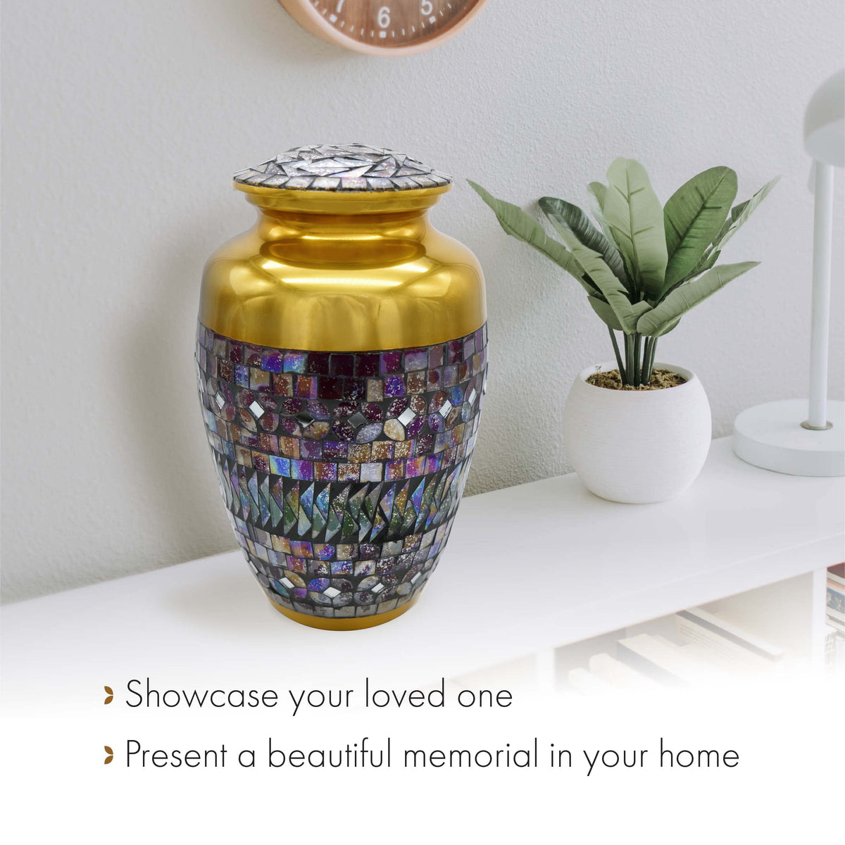 Commemorative Cremation Urns large Gold Cracked Glass Mosaic Cremation Urn