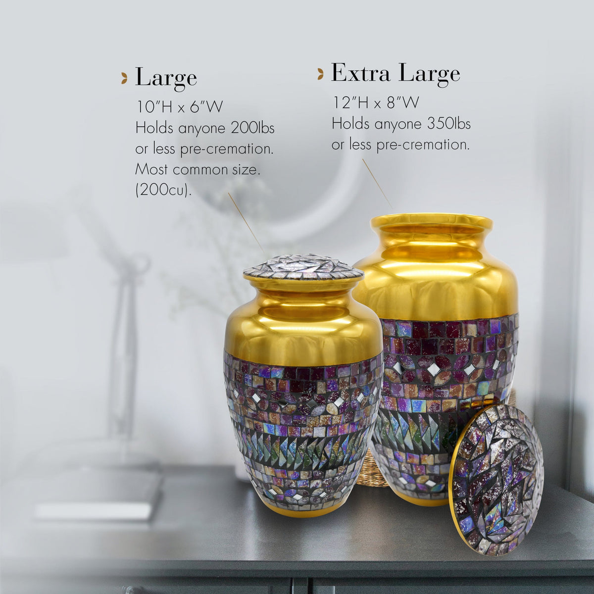 Commemorative Cremation Urns large Gold Cracked Glass Mosaic Cremation Urn