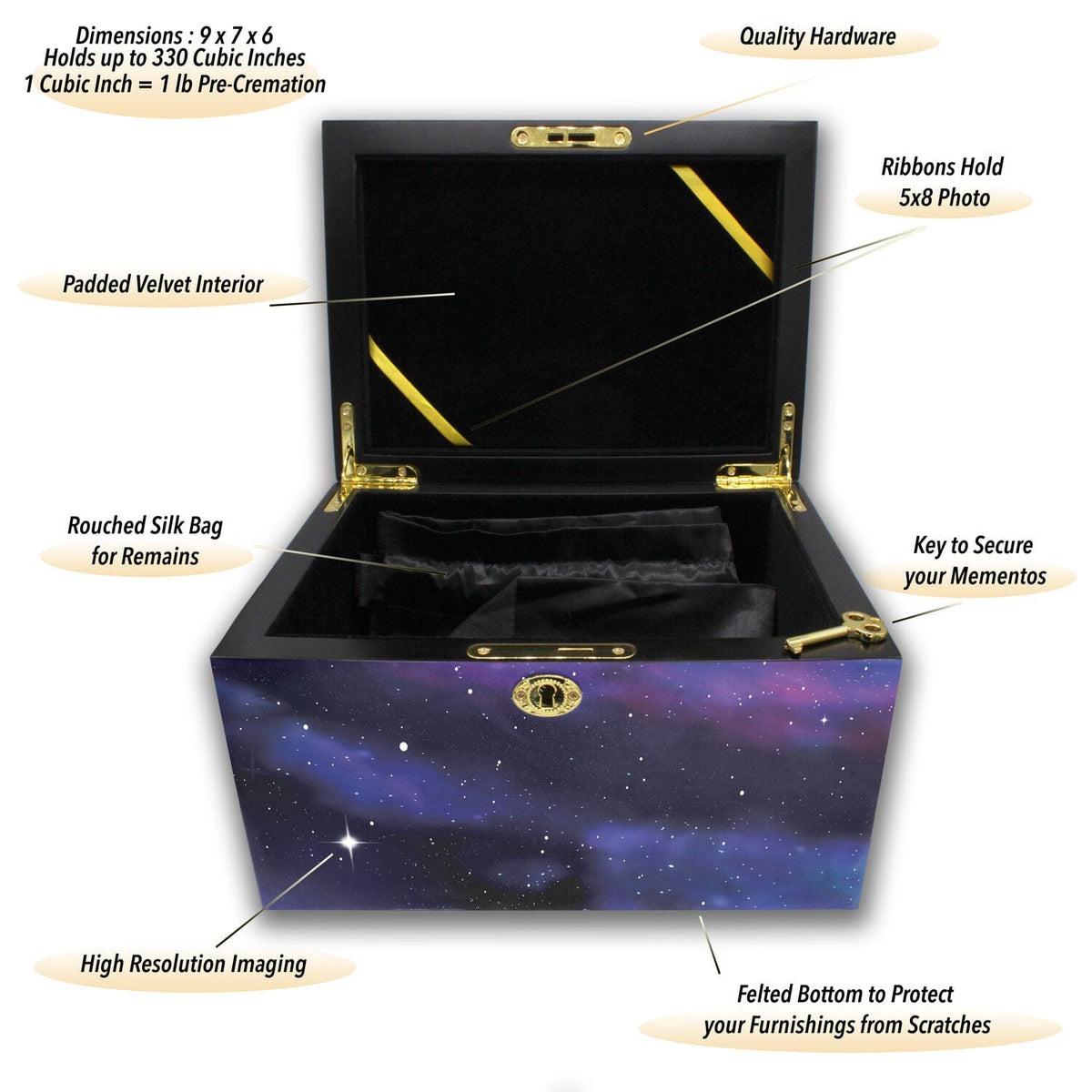 Commemorative Cremation Urns Limited Edition Crystal Galaxy with Genuine Amethyst and Quartz Memorial Collection Chest Cremation Urn