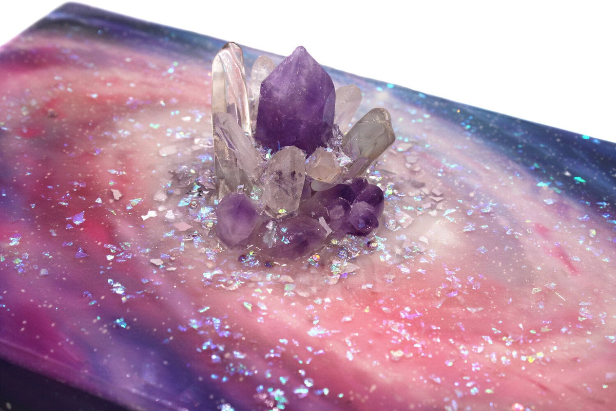 Commemorative Cremation Urns Limited Edition Crystal Galaxy with Genuine Amethyst and Quartz Memorial Collection Chest Cremation Urn