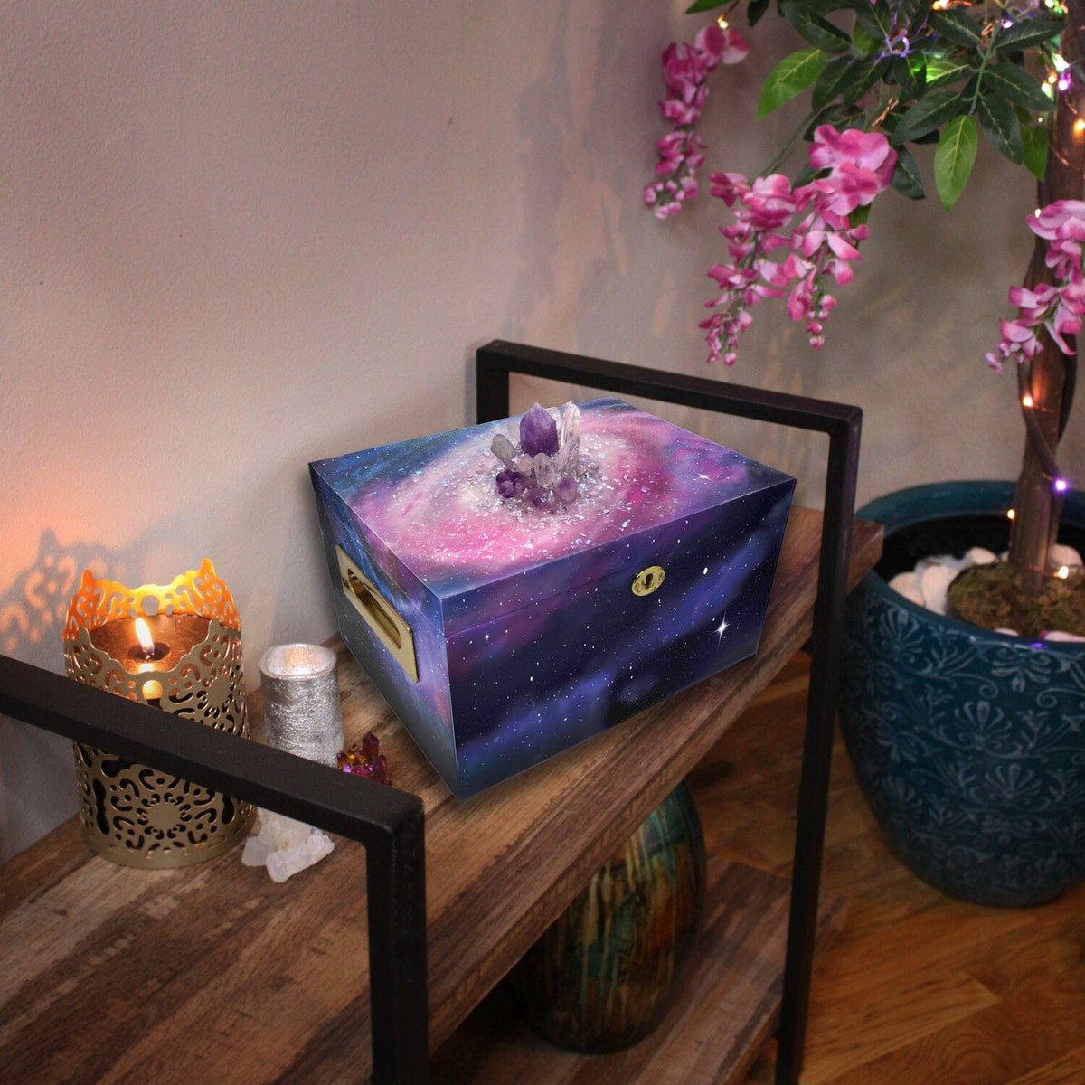 Commemorative Cremation Urns Limited Edition Crystal Galaxy with Genuine Amethyst and Quartz Memorial Collection Chest Cremation Urn