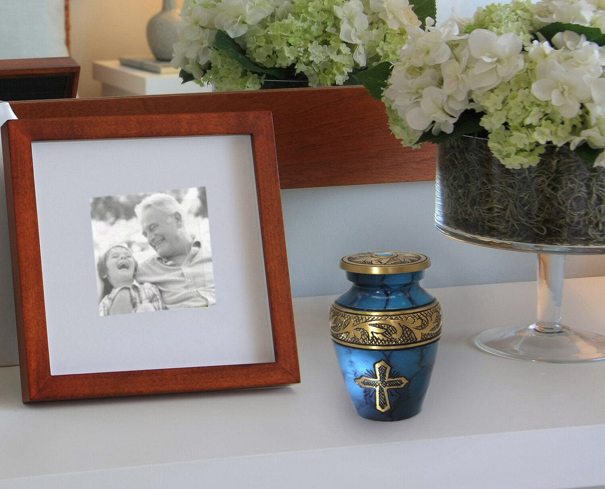 Commemorative Cremation Urns Love of Christ Mediterranean Blue Cremation Urn