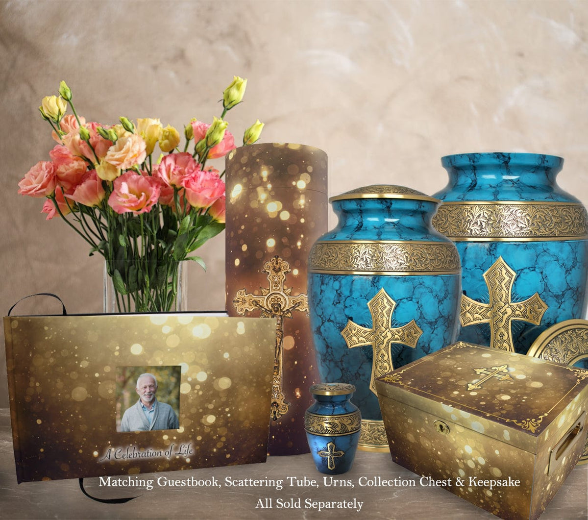 Commemorative Cremation Urns Love of Christ Mediterranean Blue Cremation Urn