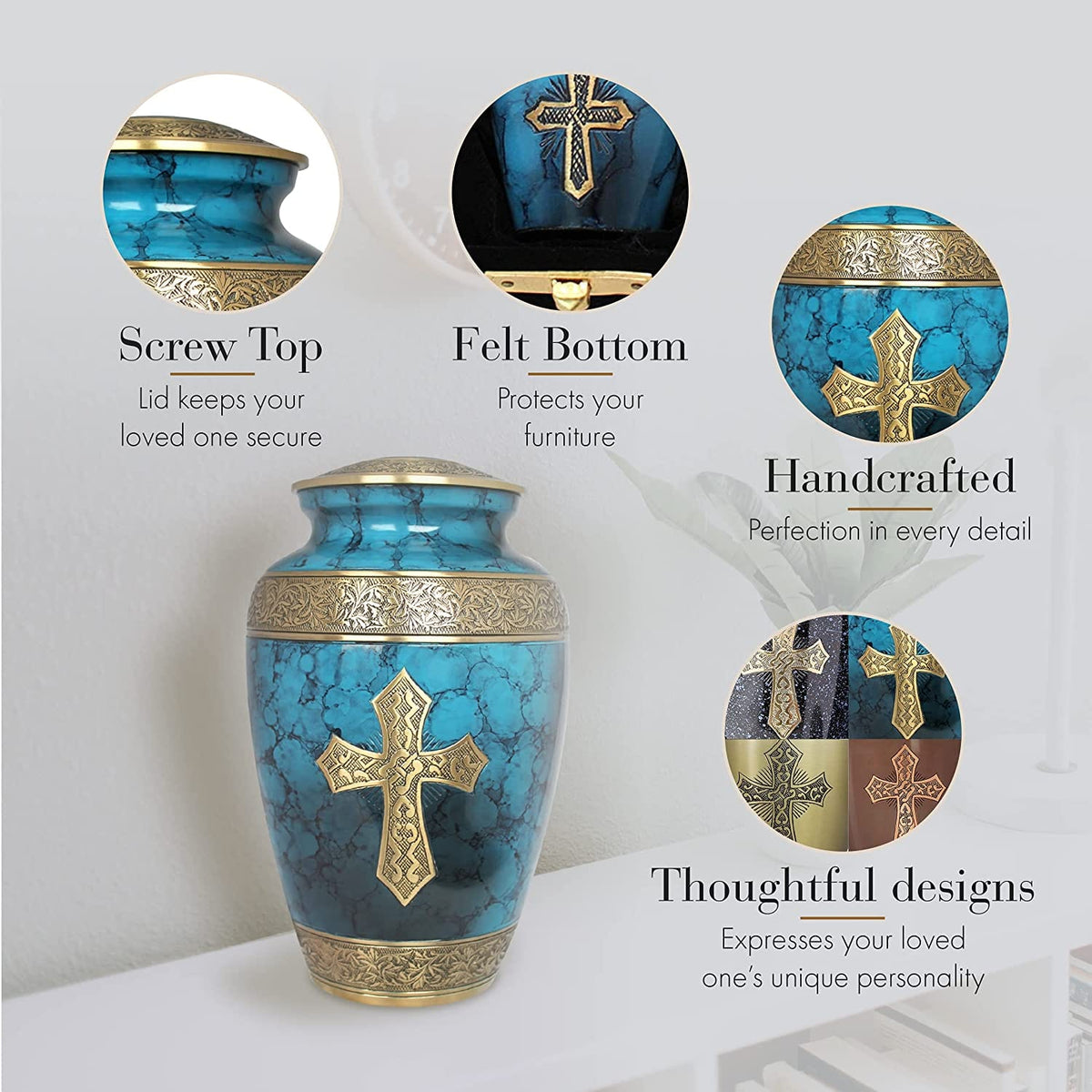 Commemorative Cremation Urns Love of Christ Mediterranean Blue Cremation Urn
