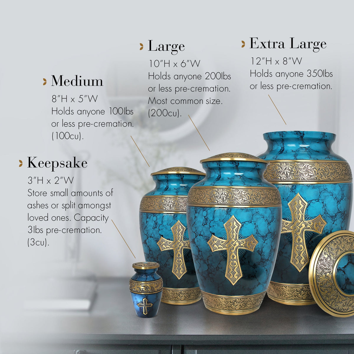 Commemorative Cremation Urns Love of Christ Mediterranean Blue Cremation Urn