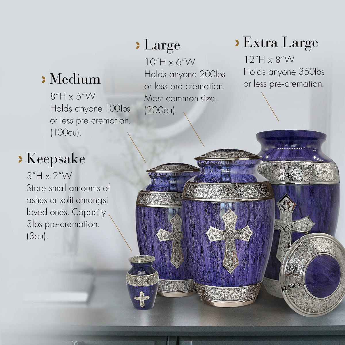 Commemorative Cremation Urns Love of Christ Violet Cremation Urn