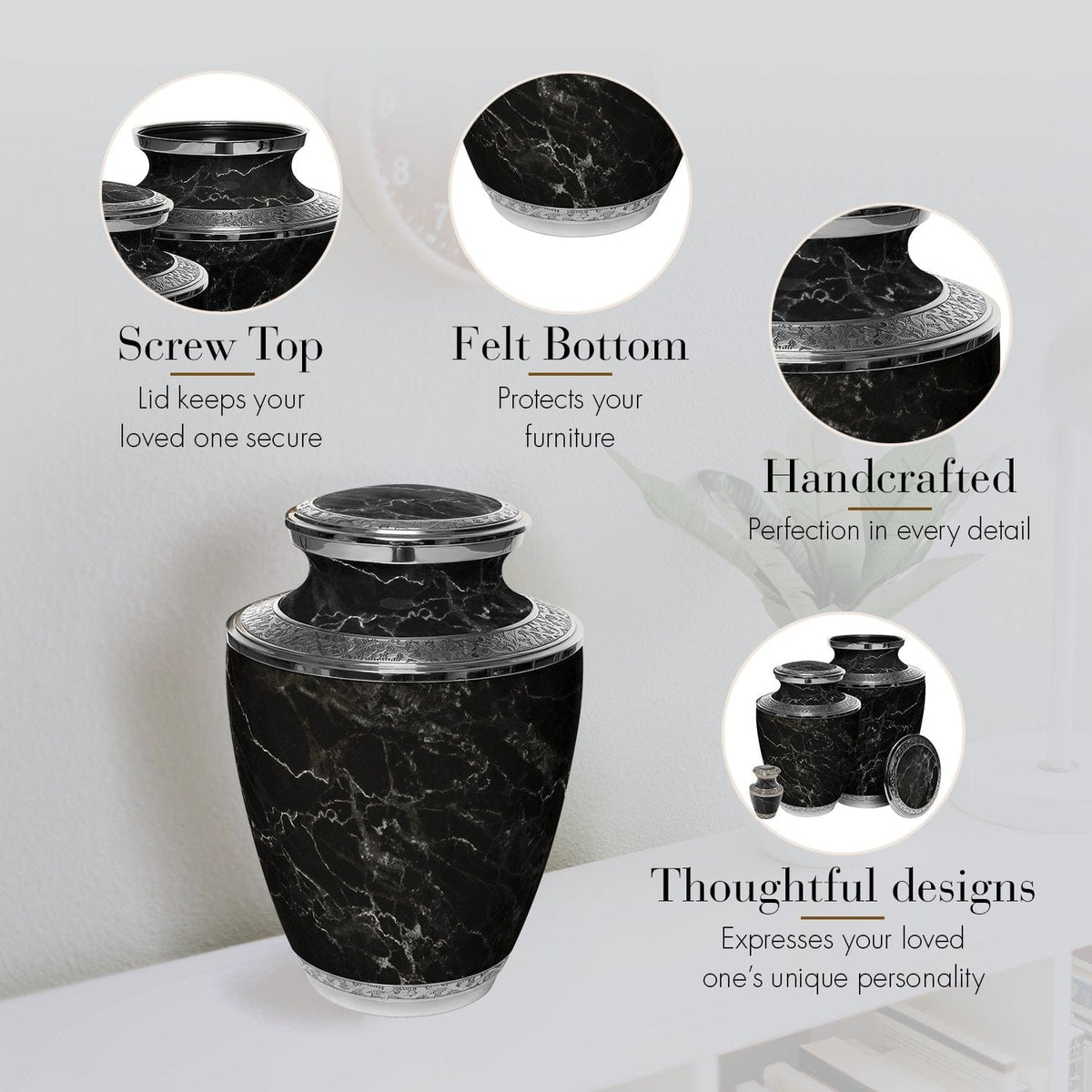 Commemorative Cremation Urns Marble Elegance Black Cremation Urn