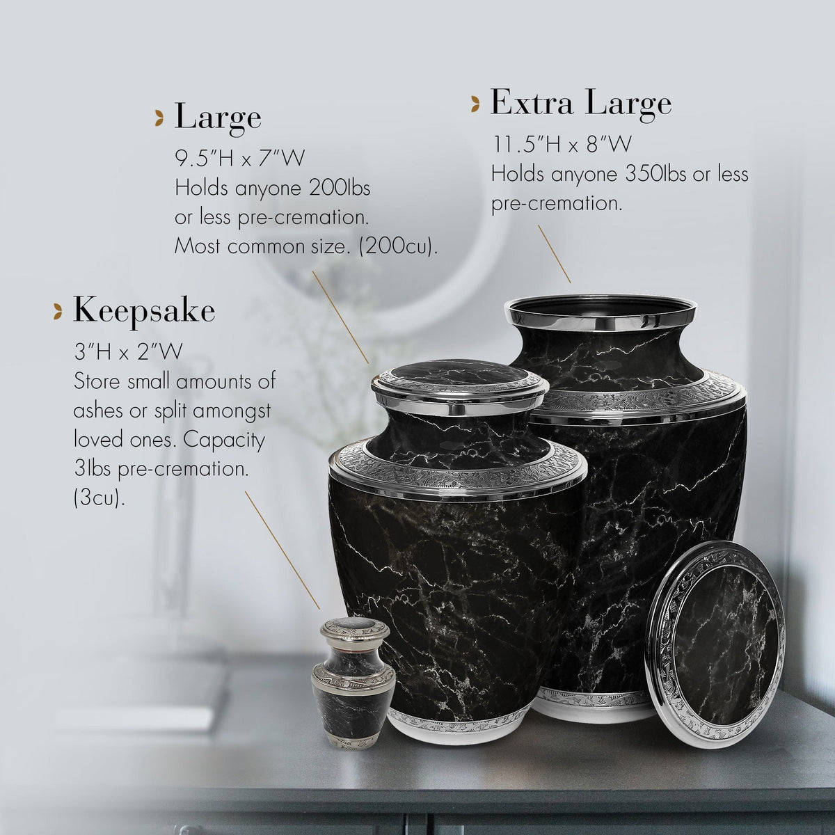 Commemorative Cremation Urns Marble Elegance Black Cremation Urn