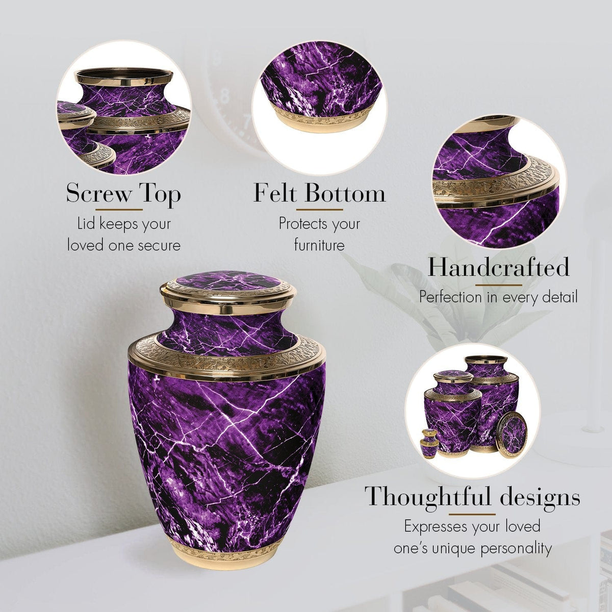 Commemorative Cremation Urns Marble Elegance Purple Cremation Urn