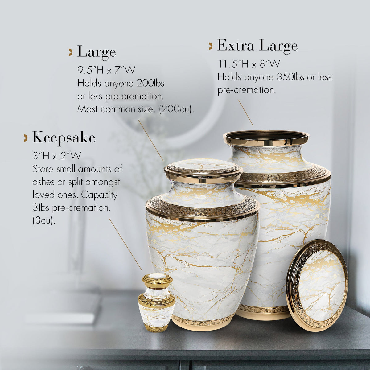 Commemorative Cremation Urns Marble Elegance White Cremation Urn
