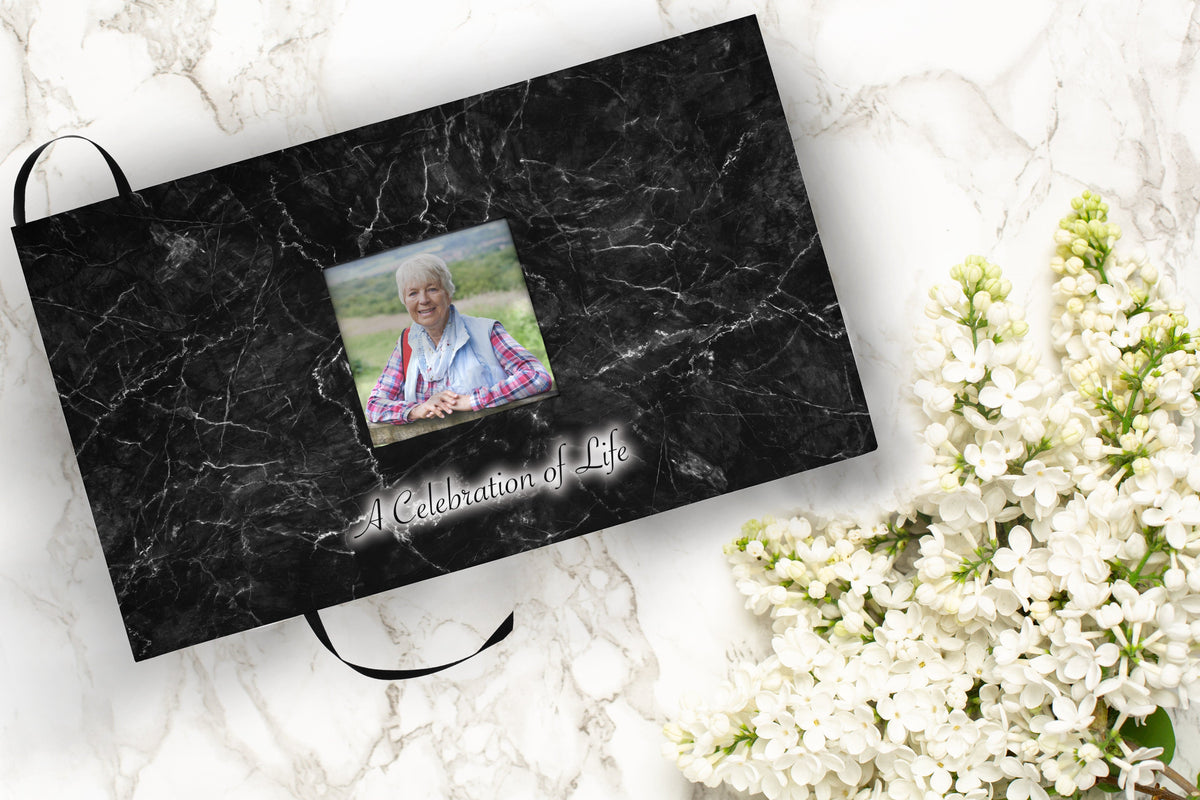 Commemorative Cremation Urns Matching Funeral Guest Book Marble Elegance Black Cremation Urn