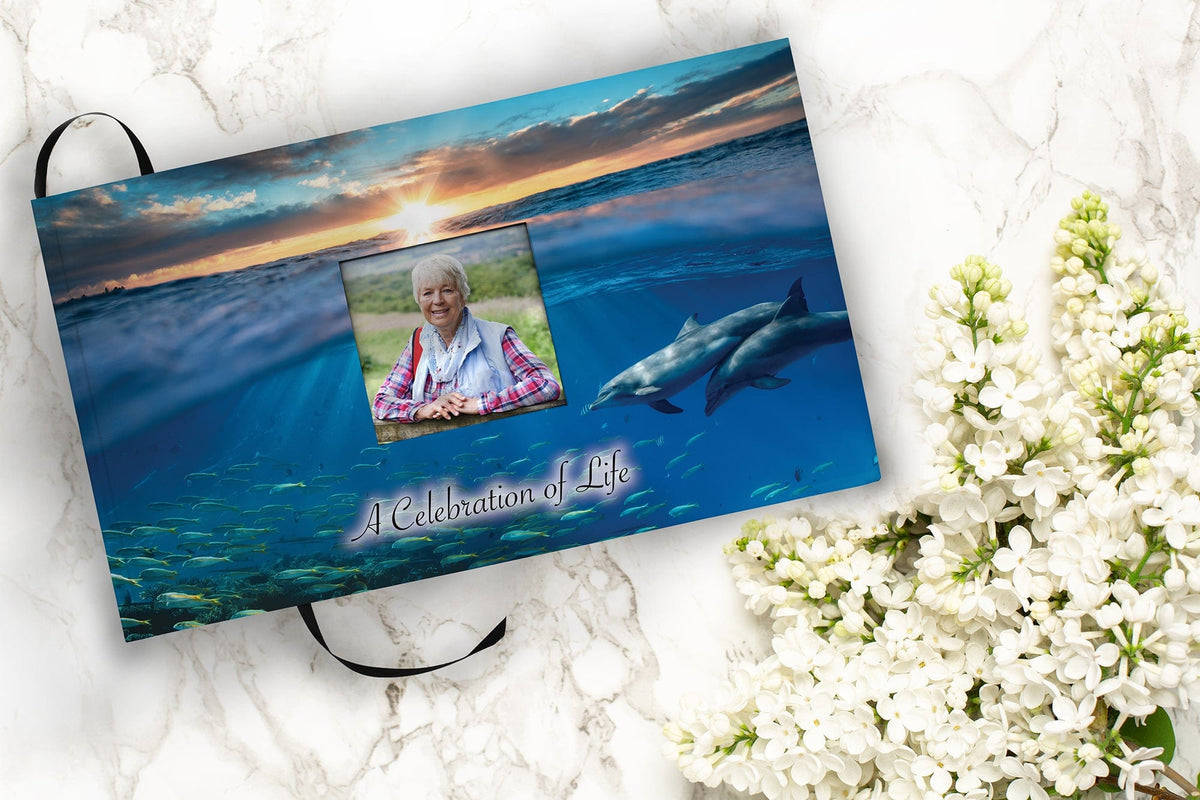 Commemorative Cremation Urns Matching Guestbook Divine Dolphins Biodegradable & Eco Friendly Burial or Scattering Urn / Tube