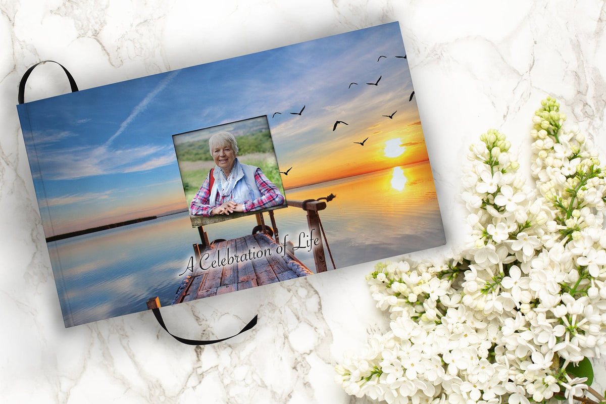 Commemorative Cremation Urns Matching Guestbook Dock of the Bay Sunset Biodegradable & Eco Friendly Burial or Scattering Urn / Tube