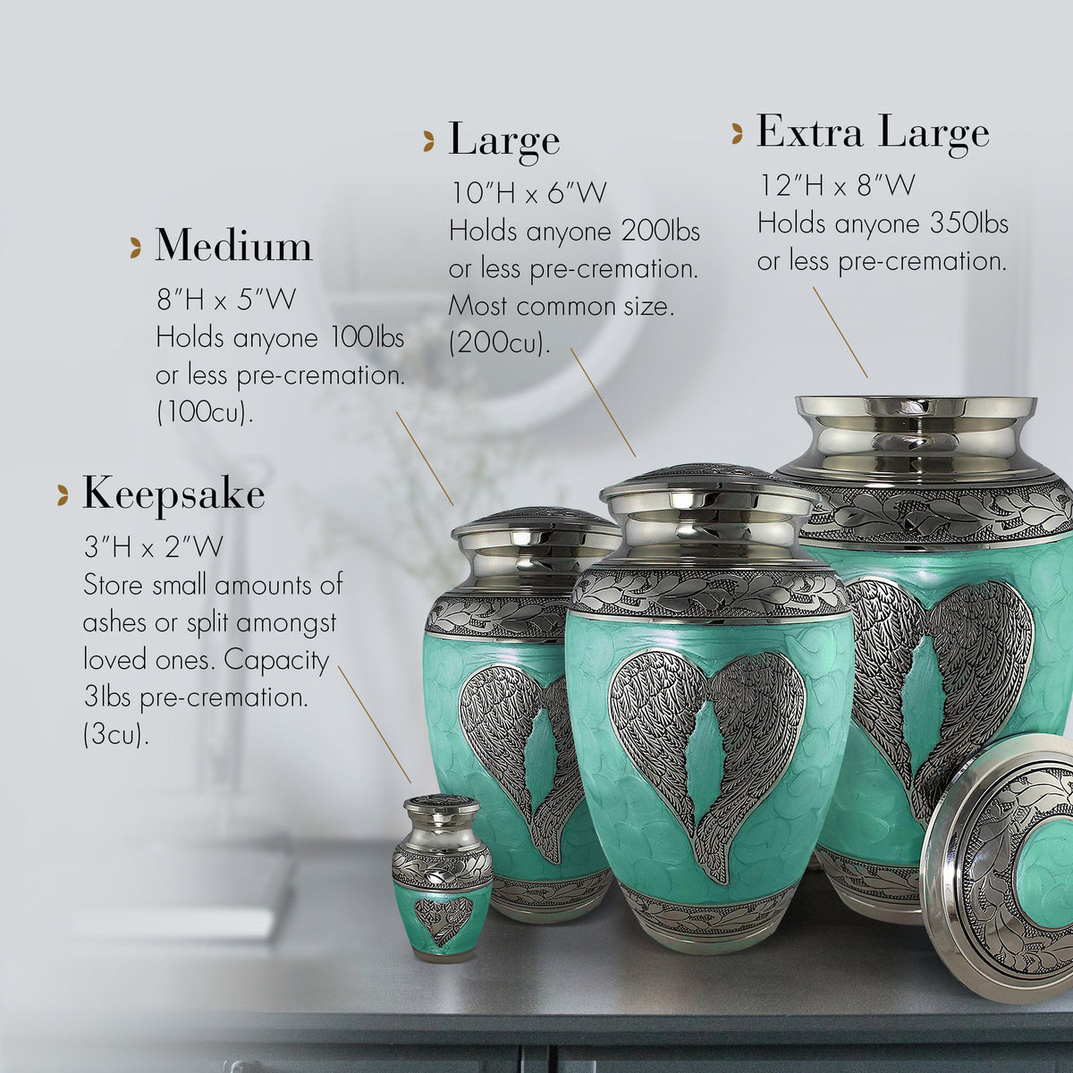 Commemorative Cremation Urns Mint Loving Angel Wings Cremation Urn