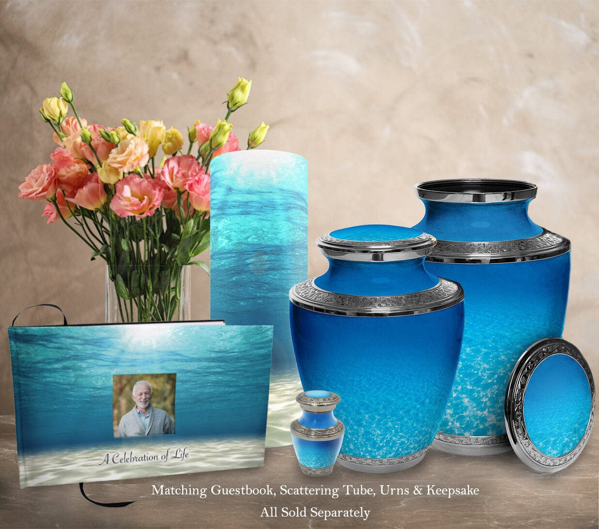 Commemorative Cremation Urns Oceanic Matching Themed 'Celebration of Life' Guest Book for Funeral or Memorial Service