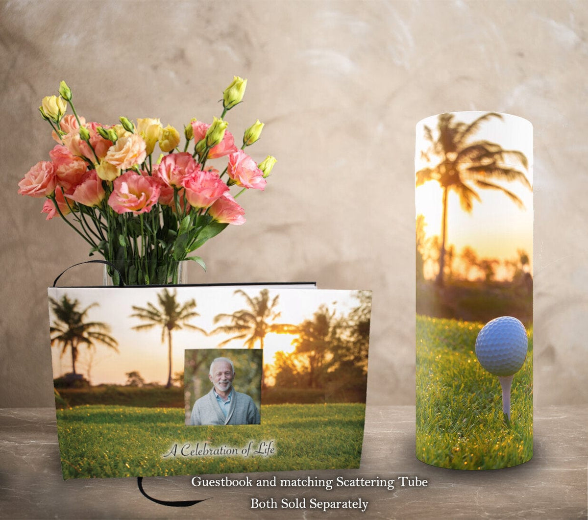 Commemorative Cremation Urns One More Round Golf Matching Themed 'Celebration of Life' Guest Book for Funeral or Memorial Service