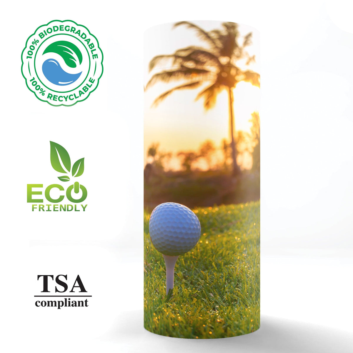 Commemorative Cremation Urns One More Round of Golf Biodegradable & Eco Friendly Burial or Scattering Urn / Tube