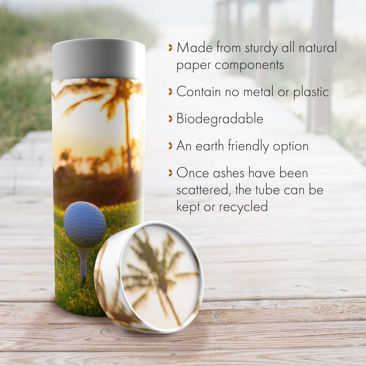 Commemorative Cremation Urns One More Round of Golf Biodegradable & Eco Friendly Burial or Scattering Urn / Tube