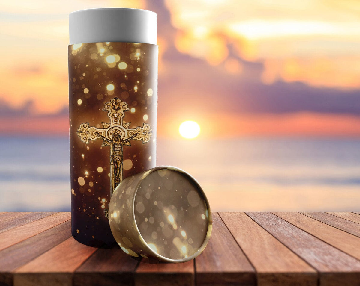 Commemorative Cremation Urns Our Lord and Savior (Gold) - Biodegradable & Eco Friendly Burial or Scattering Urn / Tube