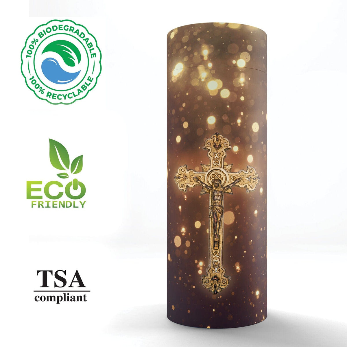 Commemorative Cremation Urns Our Lord and Savior (Gold) - Biodegradable & Eco Friendly Burial or Scattering Urn / Tube