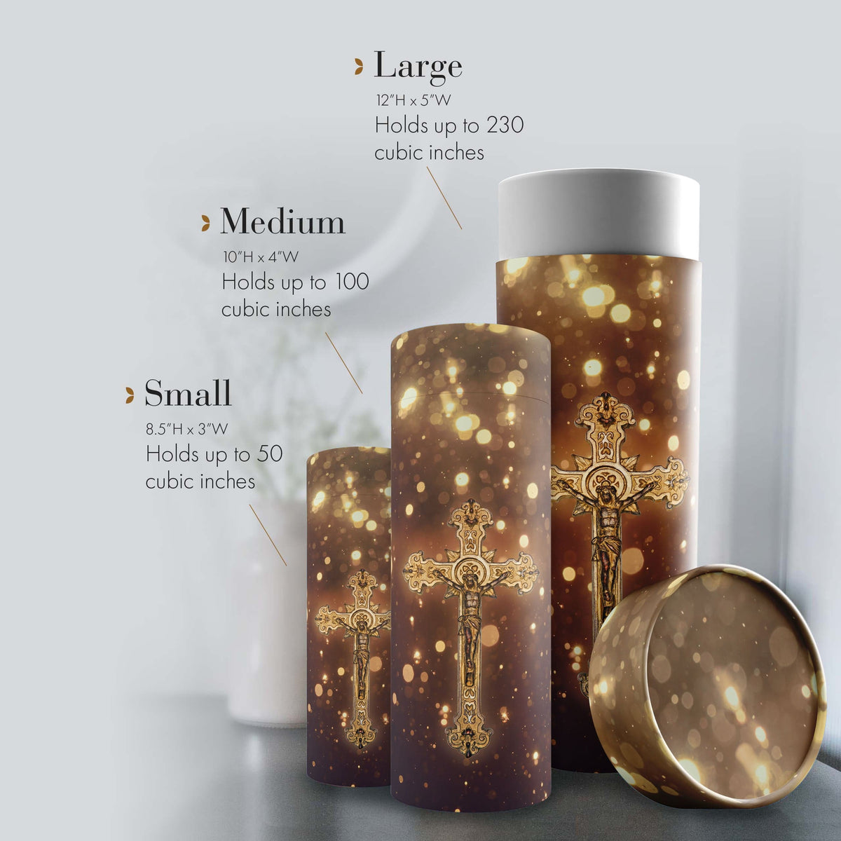 Commemorative Cremation Urns Our Lord and Savior (Gold) - Biodegradable & Eco Friendly Burial or Scattering Urn / Tube